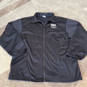 USA‎ Olympic Jacket Track Jacket Black Full Zip Mens Large Made USA Polyester